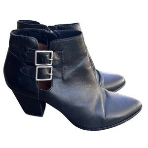 Frye Jennifer Buckle Pointed Toe Black Leather Ankle Boots.Size 10 Double Buckle
